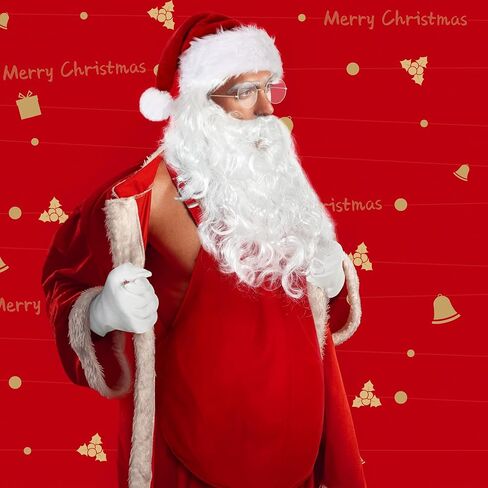 Newcotte 6 Pcs Adults Christmas Santa Costume Accessories Santa Fake Padded Belly White Beard Wig Santa Hat Round Glasses Gloves for Men Women Christmas Cosplay Party Photo Prop in Saudi Arabia