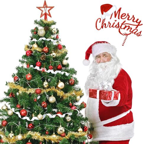 Newcotte 6 Pcs Adults Christmas Santa Costume Accessories Santa Fake Padded Belly White Beard Wig Santa Hat Round Glasses Gloves for Men Women Christmas Cosplay Party Photo Prop in Saudi Arabia