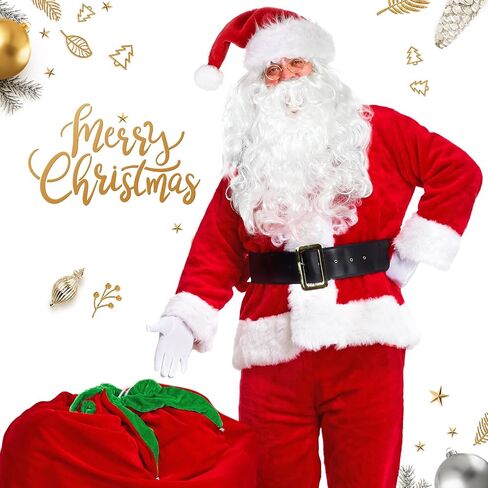 Newcotte 6 Pcs Adults Christmas Santa Costume Accessories Santa Fake Padded Belly White Beard Wig Santa Hat Round Glasses Gloves for Men Women Christmas Cosplay Party Photo Prop in Saudi Arabia