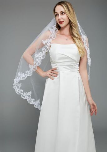 الحجاب الزفاف حزب الكونغ فو 1 الطبقة الدانتيل الحجاب الزفاف مع مشط الحجاب الزفاف in Kuwait