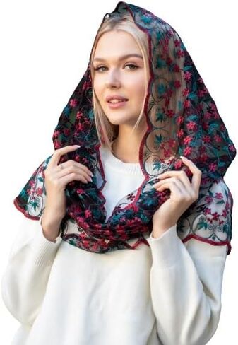 MariaVeils Catholic Mantilla Mass Infinity Veil Church Lace Veil Spanish Chapel Mass Head Covering Veil, Black, Infinity in Saudi Arabia