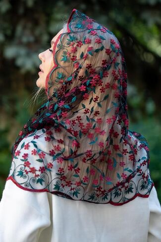 MariaVeils Catholic Mantilla Mass Infinity Veil Church Lace Veil Spanish Chapel Mass Head Covering Veil, Black, Infinity in Saudi Arabia