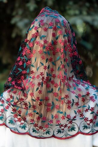 MariaVeils Catholic Mantilla Mass Infinity Veil Church Lace Veil Spanish Chapel Mass Head Covering Veil, Black, Infinity in Saudi Arabia
