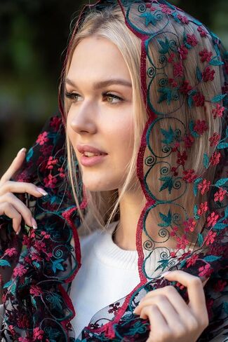 MariaVeils Catholic Mantilla Mass Infinity Veil Church Lace Veil Spanish Chapel Mass Head Covering Veil, Black, Infinity in Saudi Arabia