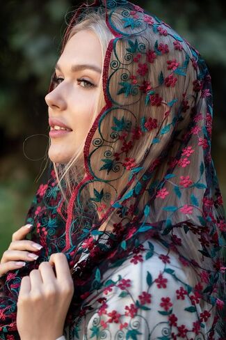 MariaVeils Catholic Mantilla Mass Infinity Veil Church Lace Veil Spanish Chapel Mass Head Covering Veil, Black, Infinity in Saudi Arabia