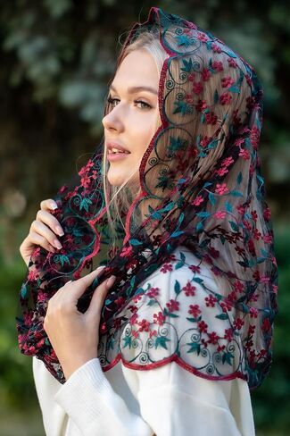 MariaVeils Catholic Mantilla Mass Infinity Veil Church Lace Veil Spanish Chapel Mass Head Covering Veil, Black, Infinity in Saudi Arabia