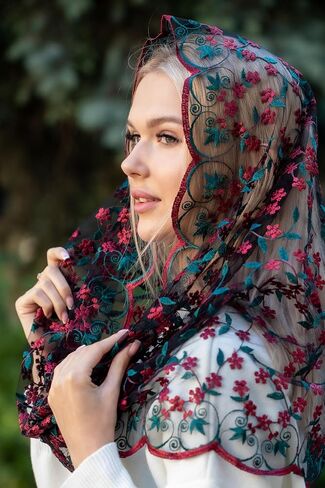 MariaVeils Catholic Mantilla Mass Infinity Veil Church Lace Veil Spanish Chapel Mass Head Covering Veil, Black, Infinity in Saudi Arabia