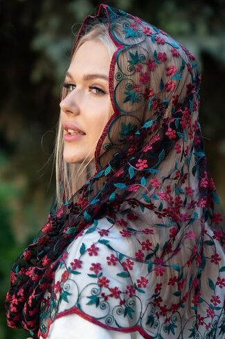 MariaVeils Catholic Mantilla Mass Infinity Veil Church Lace Veil Spanish Chapel Mass Head Covering Veil, Black, Infinity in Saudi Arabia