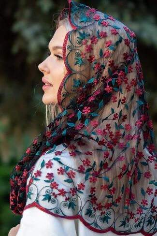 MariaVeils Catholic Mantilla Mass Infinity Veil Church Lace Veil Spanish Chapel Mass Head Covering Veil, Black, Infinity in Saudi Arabia