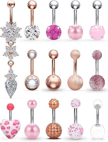 SCERRING البطن زر خواتم 14 جرام الفولاذ المقاوم للصدأ السرة البطن القرط استرخى تشيكوسلوفاكيا القلب أوبال السرة الحديد ثقب الجسم مجوهرات 14 قطعة in Kuwait