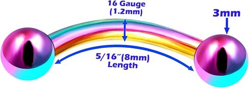 MATIGA 2Pcs Anodized Titanium 16g 8mm 10mm Curved Barbell Ring Piercing Jewelry Eyebrow Rook Lip Tragus Helix 3mm Ball More Choices in Saudi Arabia