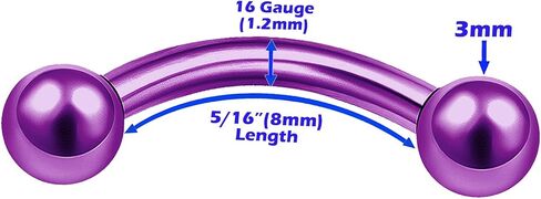 MATIGA 2Pcs Anodized Titanium 16g 8mm 10mm Curved Barbell Ring Piercing Jewelry Eyebrow Rook Lip Tragus Helix 3mm Ball More Choices in Saudi Arabia