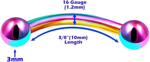 MATIGA 2Pcs Anodized Titanium 16g 8mm 10mm Curved Barbell Ring Piercing Jewelry Eyebrow Rook Lip Tragus Helix 3mm Ball More Choices in Saudi Arabia