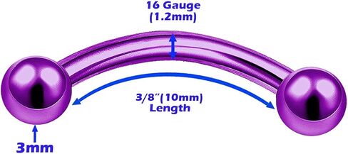 MATIGA 2Pcs Anodized Titanium 16g 8mm 10mm Curved Barbell Ring Piercing Jewelry Eyebrow Rook Lip Tragus Helix 3mm Ball More Choices in Saudi Arabia