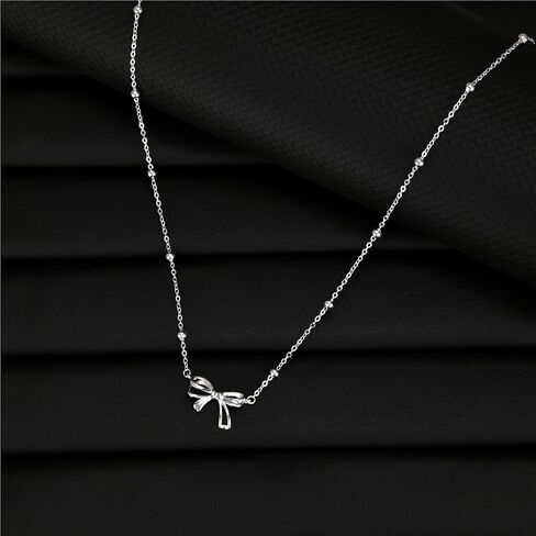 NORLSO Bow Necklace for Women Girls Rhinestone Bow Ribbon Pendant Necklace Gold Silver Bow Chain Necklace for Women Girls Jewelry Gift in Kuwait