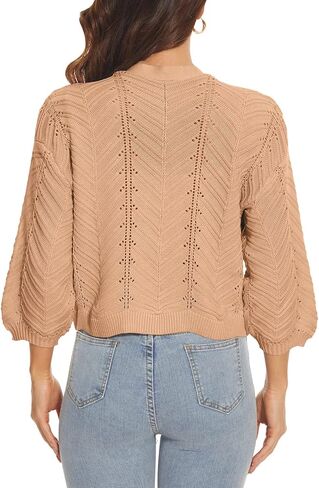 سترة نسائية من Jumppmile بأكمام 3/4 من الكروشيه الناعم بجناح الخفاش مفتوحة من الأمام سترة قصيرة in Kuwait