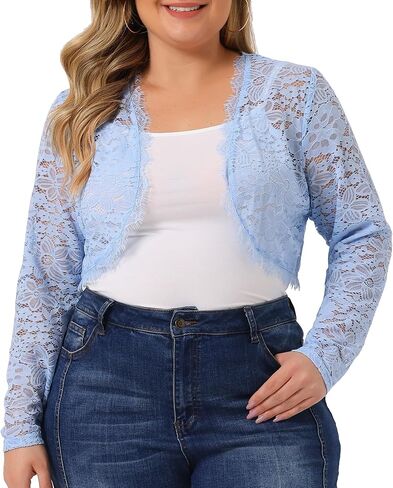 Agnes Orinda Plus Size Lace Shrug for Women 2024 Long Sleeve Floral Lace Shrugs Top in Kuwait