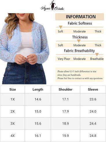 Agnes Orinda Plus Size Lace Shrug for Women 2024 Long Sleeve Floral Lace Shrugs Top in Kuwait