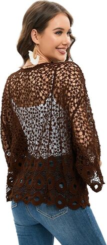 سترة نسائية فضفاضة من الكروشيه بطول 3/4 كم مفتوحة من الأمام ورباط بوهو in Kuwait