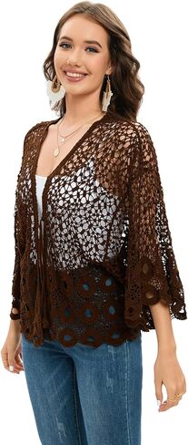 سترة نسائية فضفاضة من الكروشيه بطول 3/4 كم مفتوحة من الأمام ورباط بوهو in Kuwait