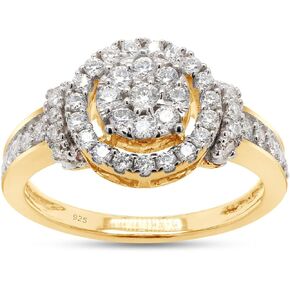 SAVEARTH DIAMONDS 0.60 Carat Round Cut Lab Created Moissanite Diamond Cluster Engagement Ring For Women In 14K Gold Over Sterling Silver (G-H Color, VVS1 Clarity, 0.60 Cttw)