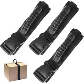 Carrying Strap with Handle, 3PCS 75" Luggage Lashing Strap Holder Box Carrying Strap Effortlessly Lift, Non-Slip Adjustable Heavy Duty Box Straps for Groceries, Luggage Bulky Items Traveling (Black) in Kuwait