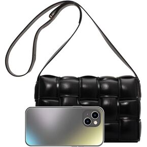 Woven Padded Cassette Crossbody Handbag Purse for Women Small Shoulder Bag With Strap (Black) in Kuwait