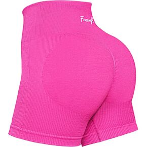 FRESOUGHT Womens Workout Gym Biker Shorts Tummy Control High Waisted Seamless Ribbed Scrunch Butt Yoga Booty Spandex Shorts