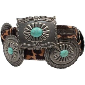ARIAT Ladies Leopard Print Belt with Oval Concho and Rectangle Turquoise Buckle in Saudi Arabia
