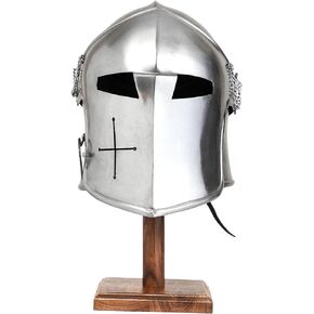 Bhartiya Handicrafts Medieval Barbuta Helmet Knights Templar Crusader Armour Helmet - Props & Costumes Helm for Larps - Visored Brushed Steel Knights Templar Crusaders Armour, Halloween Costume Props in Kuwait