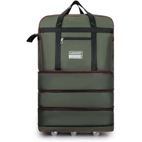 Expandable Extra Large Travel Oxford Duffel Bag with Wheels Waterproof Lightweight Traveling Foldable Suitcase (Black)