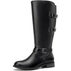 أحذية RELLSA النسائية ذات الكعب المنخفض للركبة ذات ثلاثة إبزيم وحزام بمقدمة مستديرة أحذية ركوب الخيل قابلة للتمدد أحذية شتوية عصرية in Kuwait