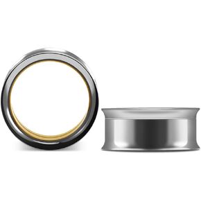 نفق COOEAR مزدوج من الفولاذ المقاوم للصدأ، قابس أسود مع ثقوب ذهبية مرصعة بمقاييس أقراط ثقب ممتدة. in Kuwait