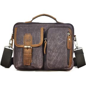 Handadsume Water Resistant Canvas + Genuine Leather Travel Tote Messenger Cross-body One Shoulder Bag For Men FB202