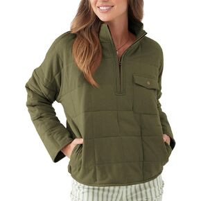 سترة نسائية منتفخة مبطنة من Fazortev، بلوفر نصف سحاب، كاجوال بأكمام طويلة، معاطف شتوية خفيفة الوزن، ملابس خارجية in Kuwait