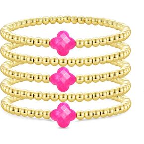 Joya Love Colorful Clover Gold Beaded Bracelets For Women Gold plated Ball Lucky Four Leaf Clover Stretch Bracelet For Women Girls Trendy Jewelry Gifts in Kuwait
