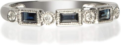 Gin and Grace 10K White Gold Genuine Blue Sapphire Ring with Diamonds for women | Ethically, authentically & organically sourced (Baguette-Cut) shaped Sapphire hand-crafted jewelry for her | Sapphire Ring for women in Saudi Arabia