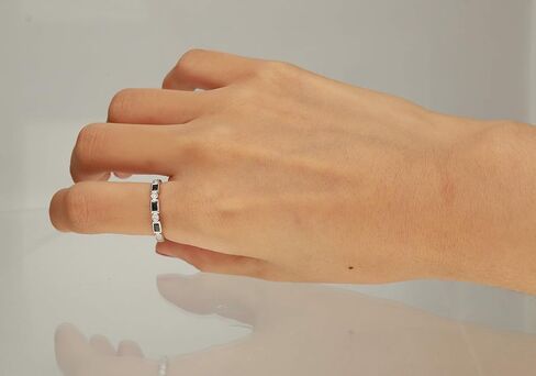 Gin and Grace 10K White Gold Genuine Blue Sapphire Ring with Diamonds for women | Ethically, authentically & organically sourced (Baguette-Cut) shaped Sapphire hand-crafted jewelry for her | Sapphire Ring for women in Saudi Arabia