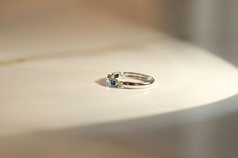 Gin and Grace 10K White Gold Genuine Blue Sapphire Ring with Diamonds for women | Ethically, authentically & organically sourced (Baguette-Cut) shaped Sapphire hand-crafted jewelry for her | Sapphire Ring for women in Saudi Arabia