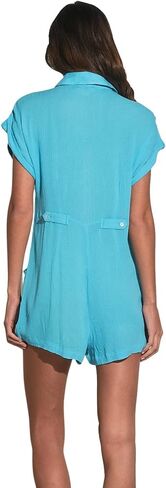 ELAN Women's Short-Sleeve Collared Button-Down Romper in Kuwait