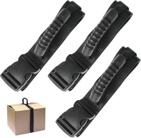 Carrying Strap with Handle, 3PCS 75" Luggage Lashing Strap Holder Box Carrying Strap Effortlessly Lift, Non-Slip Adjustable Heavy Duty Box Straps for Groceries, Luggage Bulky Items Traveling (Black) in Kuwait