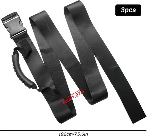 Carrying Strap with Handle, 3PCS 75" Luggage Lashing Strap Holder Box Carrying Strap Effortlessly Lift, Non-Slip Adjustable Heavy Duty Box Straps for Groceries, Luggage Bulky Items Traveling (Black) in Kuwait
