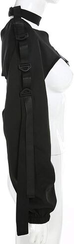 FlyCC Women Sexy One Shoulder Adjustable Buckle Crop Tops - Reflective Festival Rave Form Fitting Shrugs in Saudi Arabia