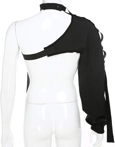 FlyCC Women Sexy One Shoulder Adjustable Buckle Crop Tops - Reflective Festival Rave Form Fitting Shrugs in Saudi Arabia