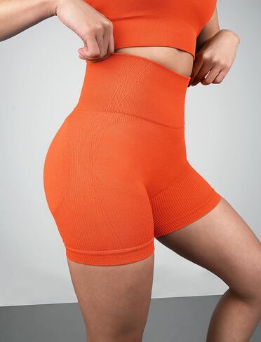 FRESOUGHT Womens Workout Gym Biker Shorts Tummy Control High Waisted Seamless Ribbed Scrunch Butt Yoga Booty Spandex Shorts in Kuwait