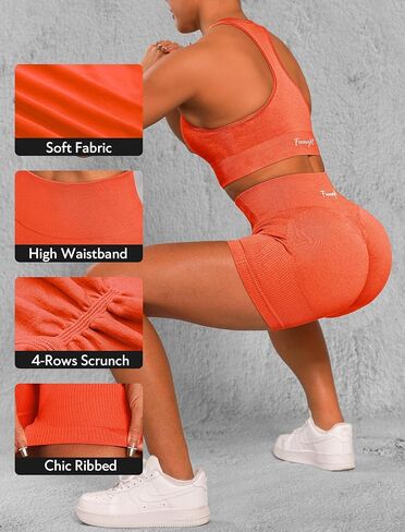 FRESOUGHT Womens Workout Gym Biker Shorts Tummy Control High Waisted Seamless Ribbed Scrunch Butt Yoga Booty Spandex Shorts in Kuwait