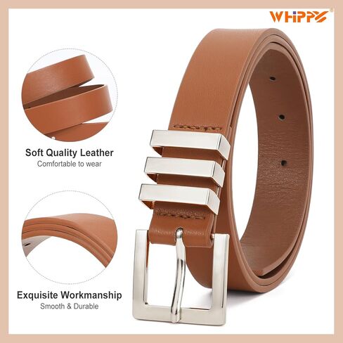 WHIPPY 2 حزمة من الأحزمة الجلدية النسائية الأنيقة المربعة بإبزيم ذهبي للسيدات لفستان الجينز in Kuwait