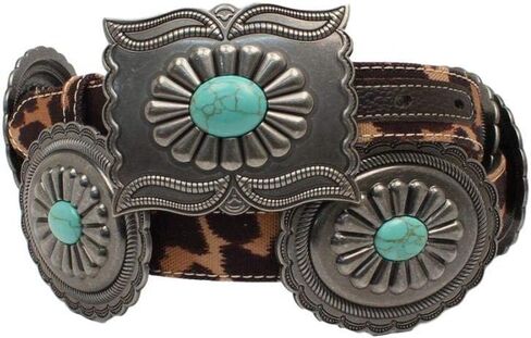 ARIAT Ladies Leopard Print Belt with Oval Concho and Rectangle Turquoise Buckle in Saudi Arabia
