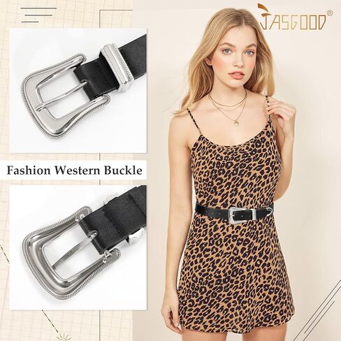 JASGOOD Women's Western Belt Vintage Black Leather Waist Belt for Pants Jeans with Gold Buckle in Saudi Arabia