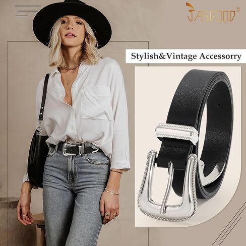 JASGOOD Women's Western Belt Vintage Black Leather Waist Belt for Pants Jeans with Gold Buckle in Saudi Arabia